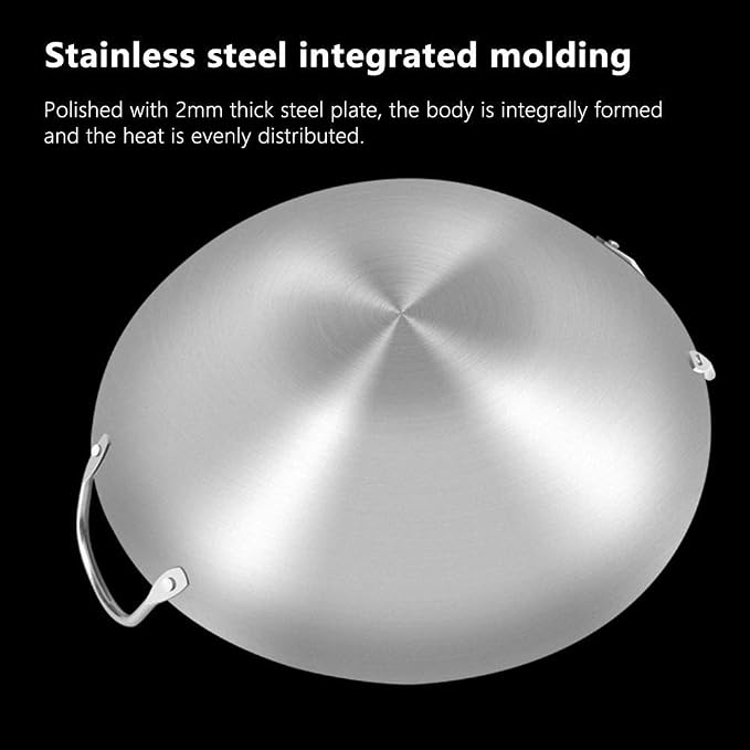 Round Bottom Wok Fry Pan Non Stick Frying Pans Binaural Stainless Steel Wok Thicken Gas Stoves,Old-Fashioned Iron Pot Home Wok Suitable for Restaurants Banquets Frying Pa(