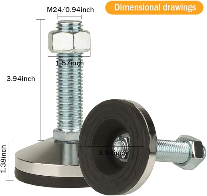 Heavy Duty Leveling Screw Leg,Leg Leveler 3.94" Dia Base,Adjustable Leveling feet M24 Thread, 4800 Lb Capacity,Capacity for Workbench, Machine, Cabinet, (D100xM24x100,2 Pcs,Black)