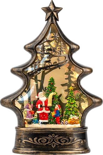 Musical Snow Globe Christmas Tree Lantern Lighted Santa List Christmas Snow Water Lantern Swirling Glittering Home Decoration and Gift, Battery Operated or USB Powered