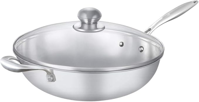 Saupan Skillet Pan 304 Stainless Steel 30CM Caliber Frying Pan Cooking Pot Nonstick Cookware Kitchen Pot Gas Induction Cooker Dishwasher Safe with Lid Frying Pa
