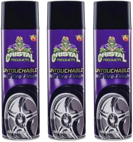 Cristal Products Untouchable Tire Shine Spray – Long-Lasting Wet Tire Finish for Deep Gloss & Protection – Waterproof Tire Shine, Easy Application, Premium Tire Cleaner Shine 8oz (3PK)