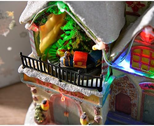 Pre-Lit Led Christmas House Scene with Rotating Tree Decoration, 17 Cm - Multi-Colour