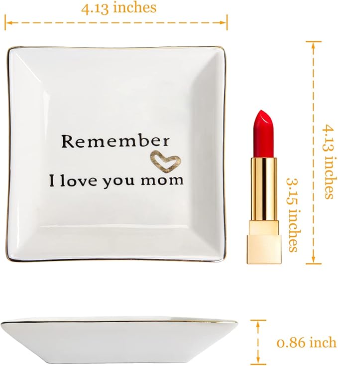 HOME SMILE Ceramic Ring Dish Jewelry Tray-Mom Gifts, Remember I Love You Mom - Mother's Day Birthday Gifts for Mom
