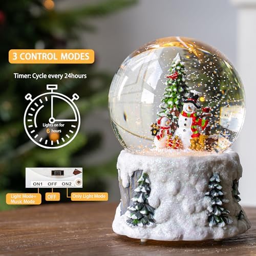 Snowmen Christmas Snow Globe, Musical Lighted with 6H Time Snowman Water Lantern with Swirling Glitter, Christmas Holiday Party Gifts and Decorations