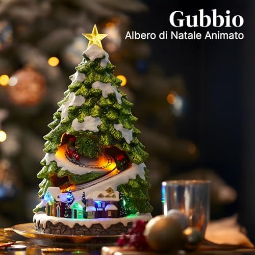 Avilia Animated Miniature Christmas Tree with LED Lights and Christmas Music – Made with Durable Materials and Hand-Painted, Great for Home Decoration During Christmas Period 38 x 22 x 22 cm