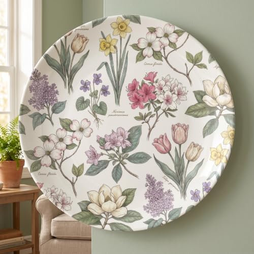 Botanical Floral Decorative Plates 8 Inch Bone China Wall Plates with Stand Home & Office