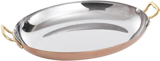 11.8 Inch Oval Spanish Paella Pan - Stainless Steel Seafood Lobster Plate Non Stick Uncoated with Dual Handle, Paella Cookware for Homes or Restaurants,Silver(Rose Gold)