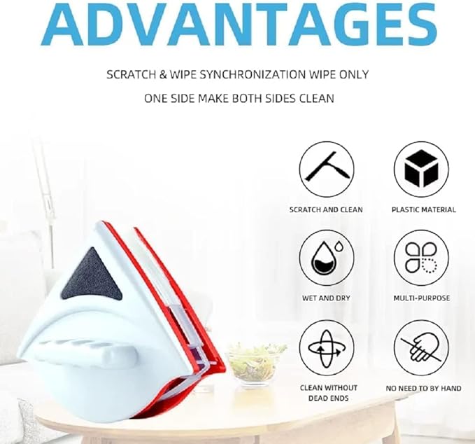 Magnetic Window Glass Cleaner | Doublefaced Glass Cleaner | Double-Side Glazed Two Sided Wiper with 2 Extra Cleaning Cotton Squeegee Washing Equipment Household Magnet (Multicolour)