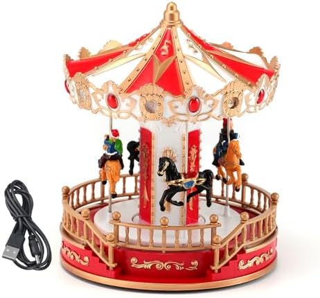 Christmas Carousels Ornament with LED Light and Classical Melodies for Seasonal Desktop Decors Festivals Party Present Battery Powered Rotating Holiday Music Box