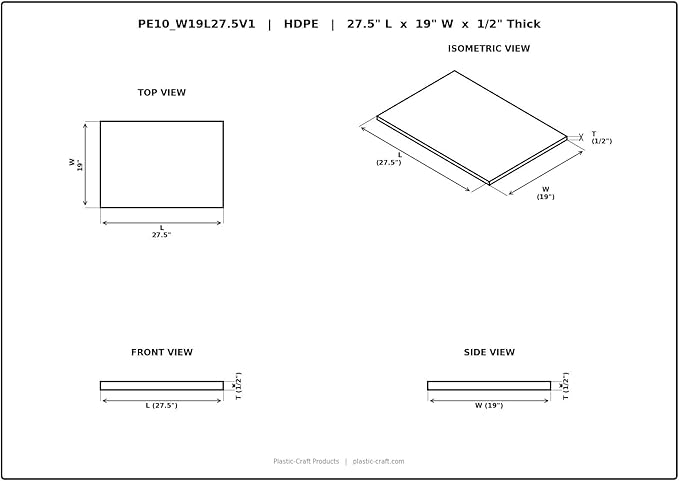 Plastic-Craft | Cutting Board OEM Replacement for True, 19" W x 27-1/2" (27.5") L