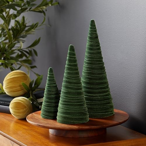 Olive Velvet Trees Set of 3, Valentine Tabletop, Modern Mantel Decor, Elegant Green Holiday Entryway, Wedding Centerpiece, Office Bookshelf (Olive)