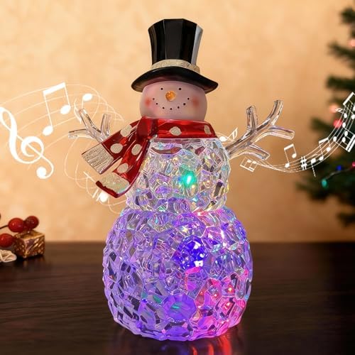 Christmas Snowman Decorations, Christmas Snow Globes, LED Music Snowmen, 9-inch Snowman Indoor Decor, Battery Operated Music Box, Gifts for Men and Kids, Indoor Christmas Decorations