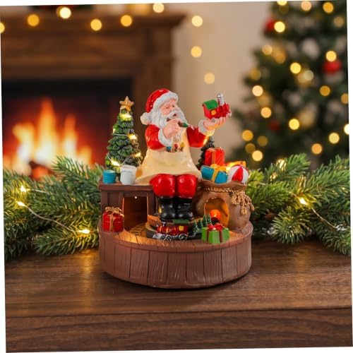 GANAZONO Christmas Musical Box Santa Figurine Resin LED Warm Light Rotating
