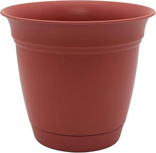 The HC Companies Eclipse Round Planter with Saucer - Outdoor & Indoor Plant Pot with Drainage Holes - Lightweight, UV-Resistant Plastic Pots for Plants, Flowers & Herbs (16" Clay, Pack of 1)
