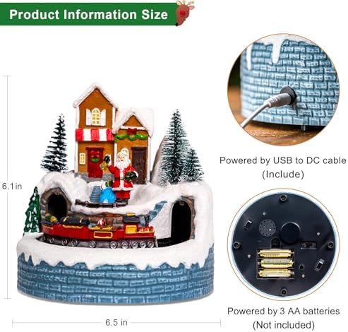 ZQQLITE Animated Collection Figurines Musical Santa Clau Christmas Village Houses with Rotating Train, Lighted Christmas Collection Figurines for Home Tabletop Decorations Ornaments Gifts