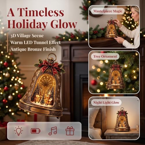 Lighted 3D Christmas Village Infinity Bell for Mantel Mirror