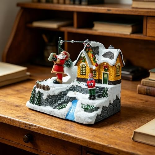 Christmas Music Box Ornament Lighted Snow House Collectible Decor