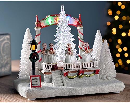 Pre-Lit LED Choir Christmas Scene with Rotating Tree Decoration, 20 cm - Multi-Colour