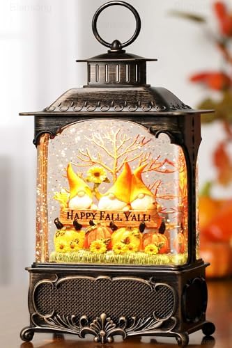 Fall Snow Globe Lantern Gnome Snow Globe Fall Decorations for Home Autumn Harvest Decor with Timer, USB and Battery Powered Sunflower Pumpkin Autumn Tree 10.2 inch