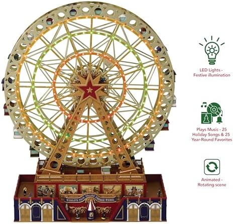 Mr. Christmas World's Fair Grand Ferris Wheel Musical Animated Christmas Decoration, with LED Lights and 50 Songs, 15 Inch, Gold