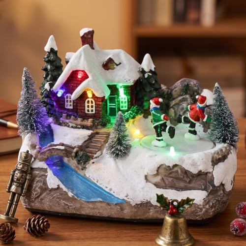Music Box Christmas Illuminated Resin Rotating Music Box for Holiday