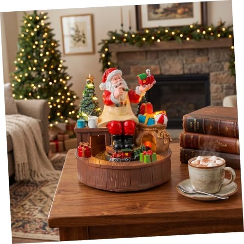 Santa Workshop Rotating Resin Music Box with LED Light up Ornament