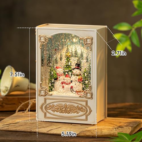 Snowman Santa Christmas Snow Globes Book Lantern, Vintage 8 Songs Music Box