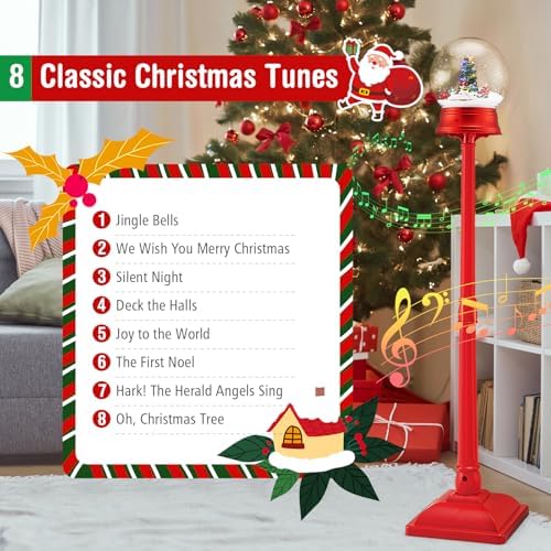 Goplus 5 Ft Christmas Snow Globe Lantern, Musical Snowy Globe Street Lamp