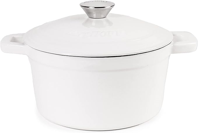 BergHOFF 3Pc Neo Enameled Cast Iron Cookware Set, 3qt. Dutch Oven, Matching Lid, Square Grill Pan 11 Inches, Oven Safe Up To 400°F, White