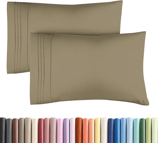 Standard Pillow Cases Set of 2 - Ultra-Soft Hotel Quality Pillowcase Covers - Comfy & Wrinkle Free - Stain and Fade Resistant - Machine Washable Pillow Protectors - 2 Piece Set - Standard Khaki