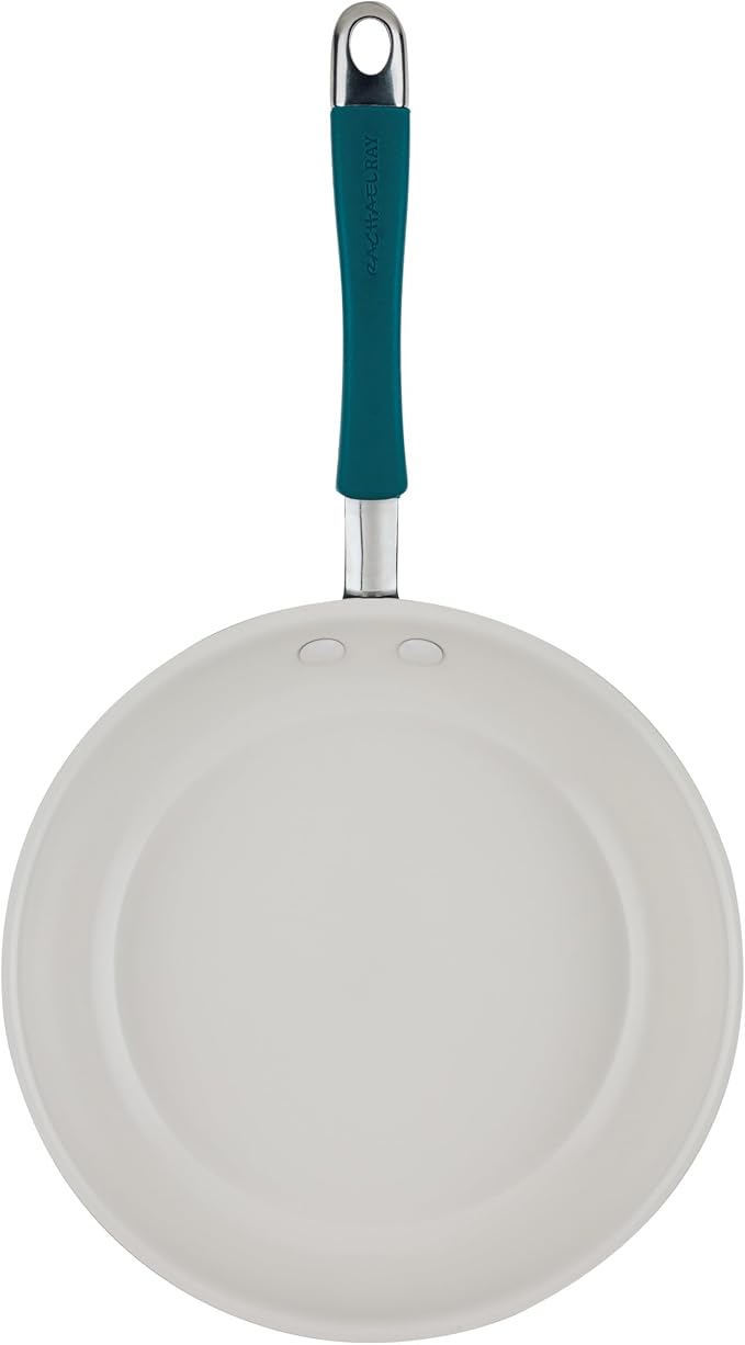 Rachael Ray Cucina Ceramic Cookware Set - 13 Pieces - Ceramic Pots and Pans Set w/Nonstick Frying Pans, Saute Pan, Saucepans, Stockpot, Lids, Pan Protectors & Cooking Utensils - Marine Blue