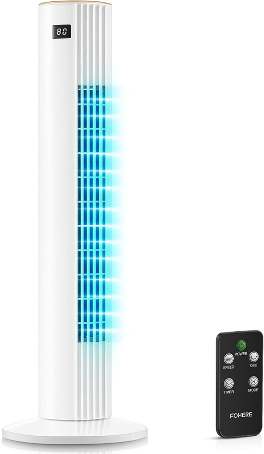 Tower Fan for Bedroom, Quiet Oscillating Floor Fans with 70°, Remote Control, 3 Modes, 3 Speeds, 12H Timer, 30" Bladeless Standing Fan for Home, Office, Living Room, White