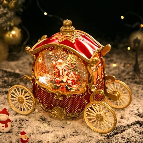 Carriage Christmas Snow Globes Santa Claus, Shatterproof 8 Songs Music Box