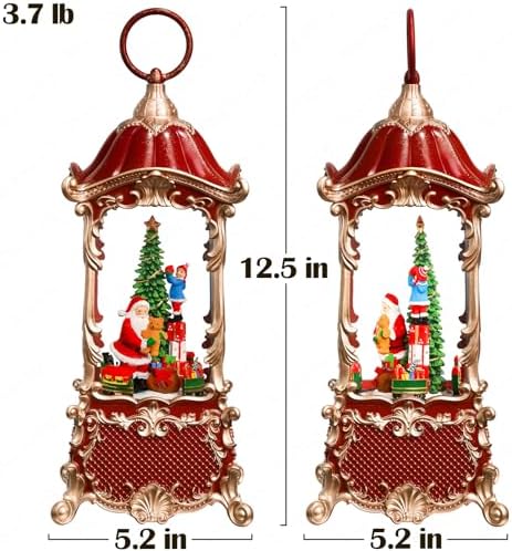 Snow Globes Lantern Home Decor Accent for Child Santa Claus Tree Auto Snowfall Glitter Music Collection with 6H Timer USB/Battery Powered 12.5 inch