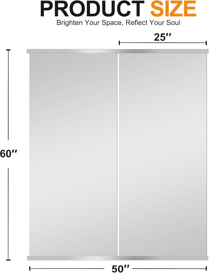 Delma Home Gym Mirror, 60''x25''x2PCS Silver | Large Full Body, Tempered Glass Frameless, Wall-Mounted, For Gym, Yoga, Garage, Bedroom, Bathroom
