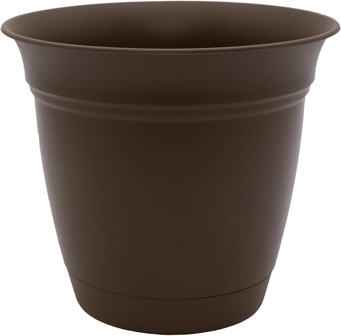 The HC Companies Eclipse Round Planter with Saucer - Outdoor & Indoor Plant Pot with Drainage Holes - Lightweight, UV-Resistant Plastic Pots for Plants, Flowers & Herbs (6" Chocolate, Pack of 1)