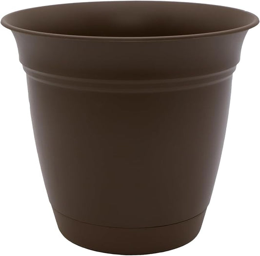 The HC Companies Eclipse Round Planter with Saucer - Outdoor & Indoor Plant Pot with Drainage Holes - Lightweight, UV-Resistant Plastic Pots for Plants, Flowers & Herbs (6" Chocolate, Pack of 1)