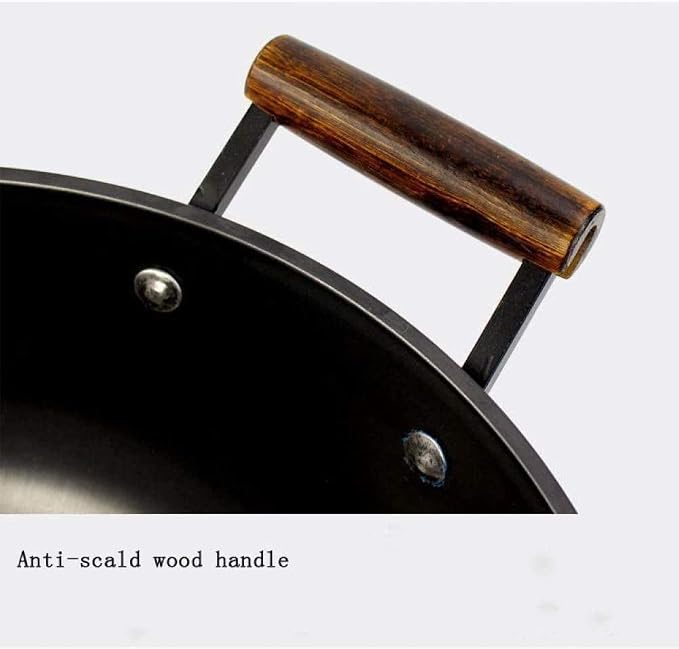 Picnic Bag Frying Pa nonstick Skillet pan Stone Ground Thicken Stainless Steel Pot with Big Spruce Top Wok,34cm