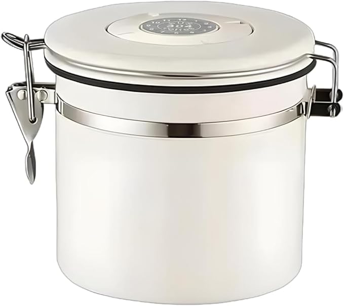 MEGAWISE 304 Stainless Steel Coffee Canister – Airtight 1.2L Coffee Storage Container with CO₂ Valve & Date Tracker, Vacuum-Sealed Canister for Coffee Beans, Grounds, Tea & Pantry Storage