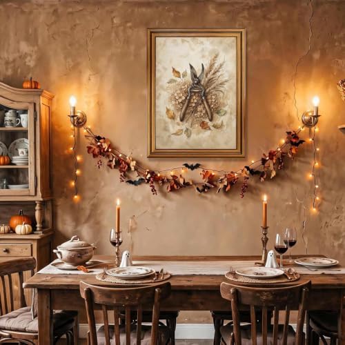 Halloween Garden Pruner Wall Art, Gold Vintage Framed Rustic Autumn Decor