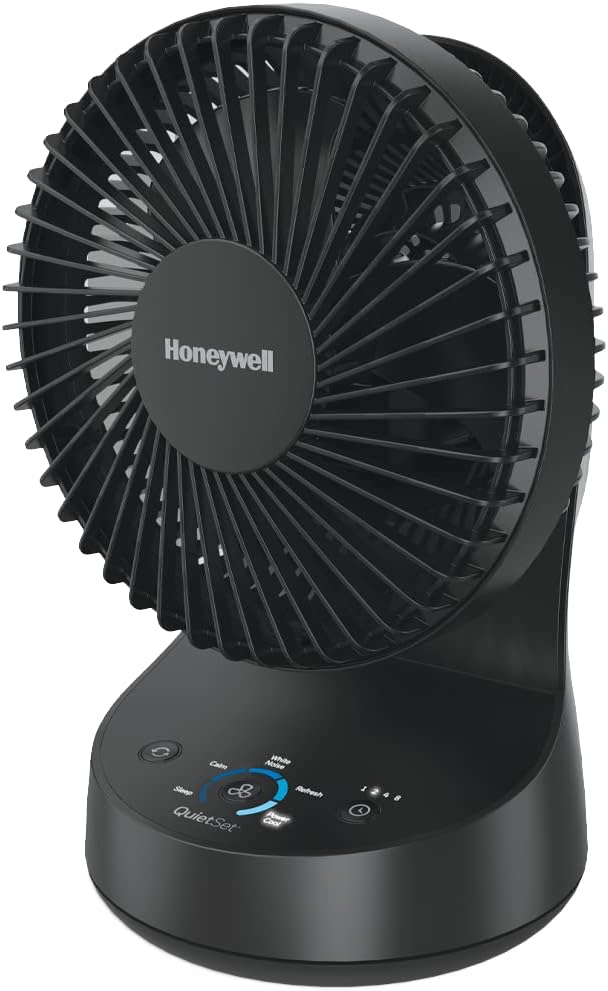 Honeywell QuietSet 5 Oscillating Table Fan, Black – Personal and Small Room Fan with Quiet Operation and 5 Levels of Power and Sound