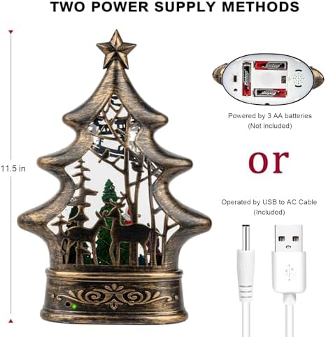 Musical Snow Globe Christmas Tree Lantern Lighted Santa List Christmas Snow Water Lantern Swirling Glittering Home Decoration and Gift, Battery Operated or USB Powered