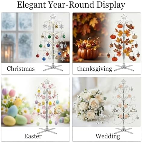 HOHIYA 74" Rotating Ornament Display Tree 90 Hooks Chrome Silver