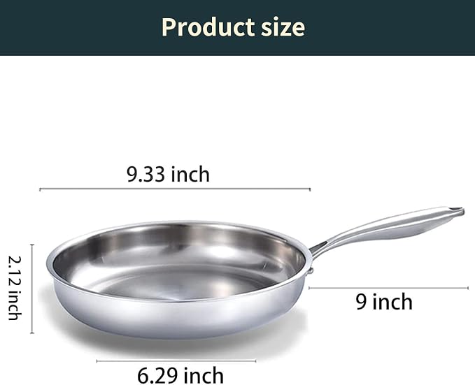 DELARLO Tri-ply Stainless Steel Frying Pan with Lid 8 Inch | Compatible with All Cooktops Up to 600℉, Heavy Duty, Fast & Even Heat, 18/10 Stainless Steel