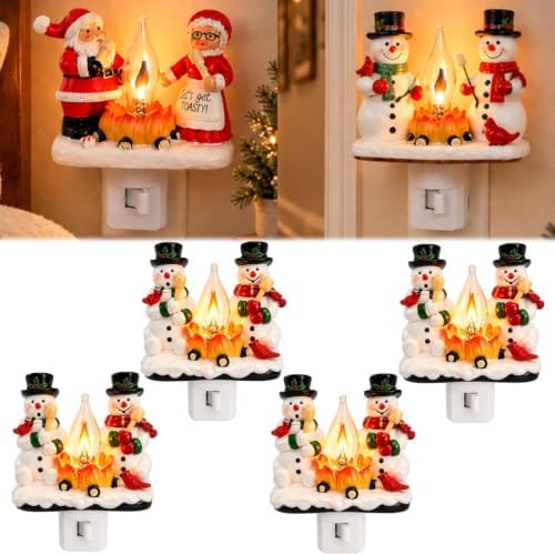 Santa Claus Night Light Resin Christmas Wall Lamp Magical Fireplace Lantern