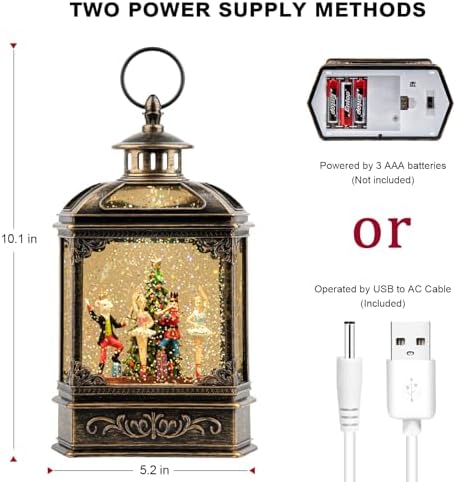 Christmas Snow Globe Lantern Lighted Nutcracker Ballet Stage Scene Musical Snow Water Lantern Swirling Glittering Home Decoration and Gift, Battery Operated or USB Powered