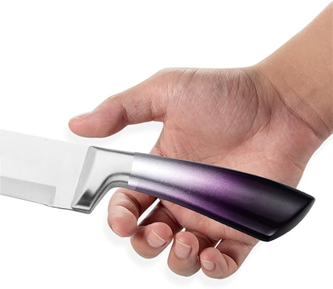 Kitchen Knife Set, 9 Pieces Purple Cleaver Knives Set with Rotatable Block, Non Stick Sharp Stainless Steel Chef Knife Set with Sharpener for Kitchen, Cooking Tools for Chefs Home Cooks (Blue)