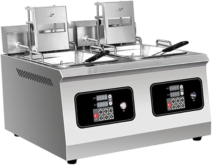 Automatic Lifting deep Fryer, Electric Commercial Counter-top Deep Fryer Tank, French Fries Frying Machine, Professional Timable deep Fryer, Intelligent Operation pa,Double 7000w