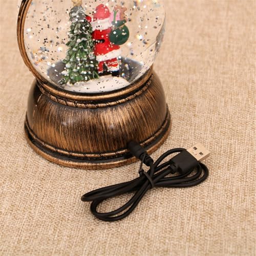 Christmas Snow Globe Lantern, Christmas Snow Globes with Rotating Base, Glitter Swirling Musical Box with Musical LED Lights, Battery Operated & USB Powered Christmas Lanterns for Table Party Decor