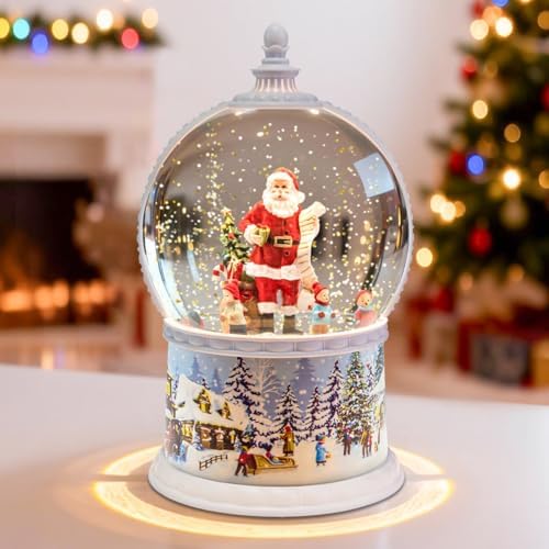 DGSCAK Christmas Snow Globe Lantern with 8 Music, 12" Vintage Carriage Glitter Lighted Water Snow Globes with 6H Timer, USB/Battery Operated, Xmas Table Centerpiece Home Decor